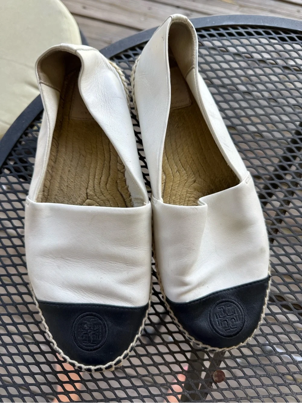 Tory Burch White Espadrille Flats with Black Toe Cap